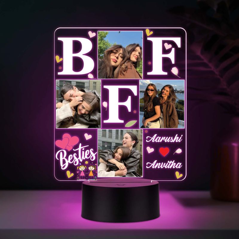 Personalized BFF 3D LED Photo Lamp Custom Photos & Names 3D Illusion Bedside Night Light Friendship Gift for Besties, Sisters Birthday Gift for BFF Multicolored Light